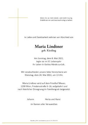 Traueranzeige von Maria Lindtner