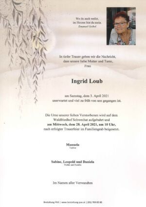 Traueranzeige von Ingrid Loub