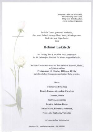 Traueranzeige von Helmut Lukitsch