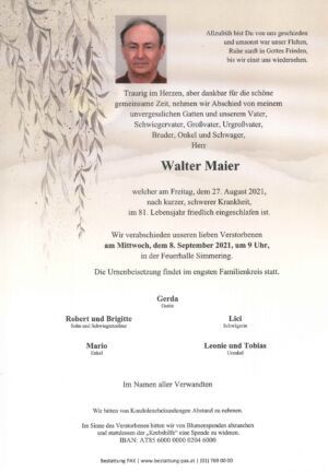Traueranzeige von Walter Maier