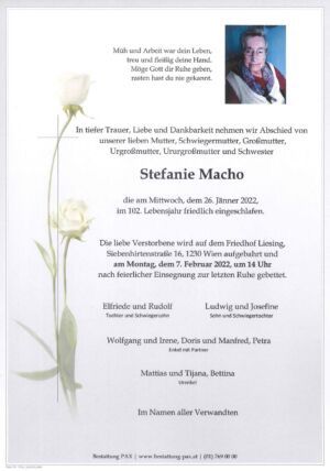Traueranzeige von Stefanie Macho