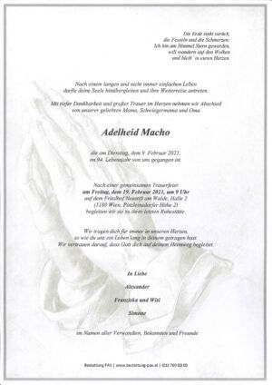 Traueranzeige von Adelheid Macho