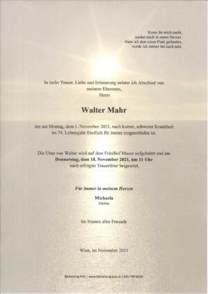 Traueranzeige von Walter Mahr
