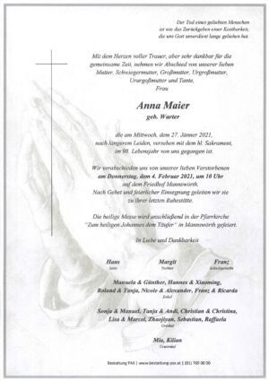 Traueranzeige von Anna Maier