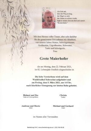 Traueranzeige von Grete Maierhofer
