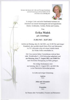 Traueranzeige von Erika Malek
