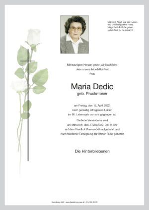 Traueranzeige von Maria Dedic