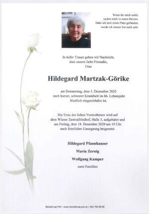 Traueranzeige von Hildegard Martzak-Görike