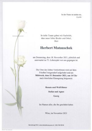 Traueranzeige von Herbert Matauschek