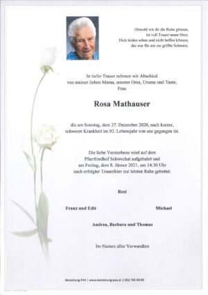Traueranzeige von Rosa Mathauser