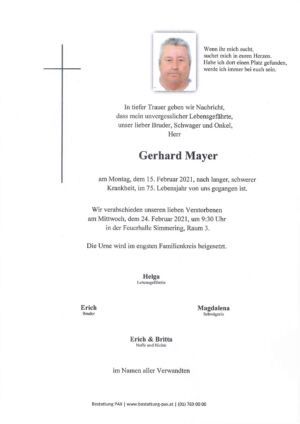 Traueranzeige von Gerhard Mayer