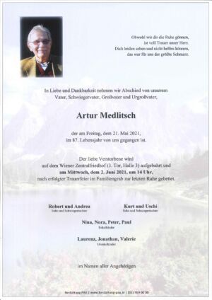 Traueranzeige von Artur Medlitsch