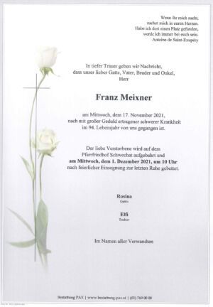 Traueranzeige von Franz Meixner