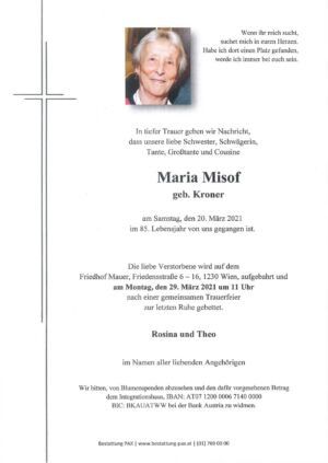 Traueranzeige von Maria Misof