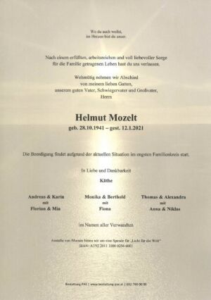 Traueranzeige von Helmut Mozelt