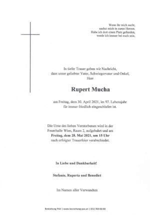 Traueranzeige von Rupert Mucha