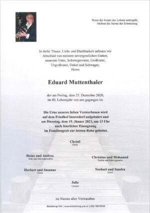 Traueranzeige von Eduard Muttenthaler