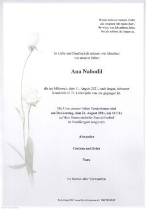 Traueranzeige von Ana Nahodil