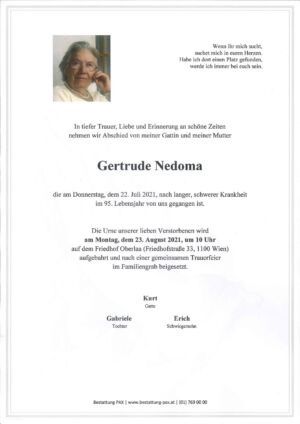 Traueranzeige von Gertrude Nedoma