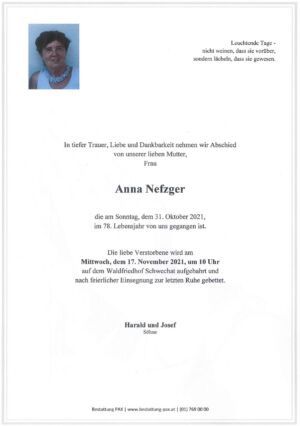 Traueranzeige von Anna Nefzger