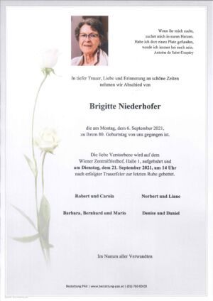 Traueranzeige von Brigitte Niederhofer