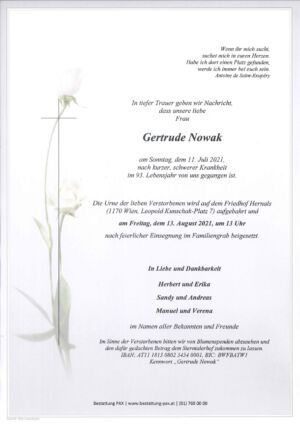 Traueranzeige von Gertrude Nowak