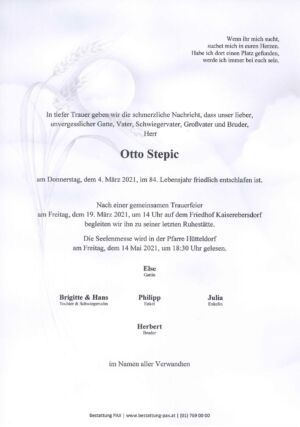 Traueranzeige von Otto Stepic