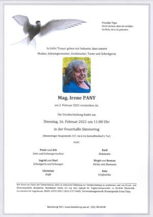 Traueranzeige von Mag. Irene Pany