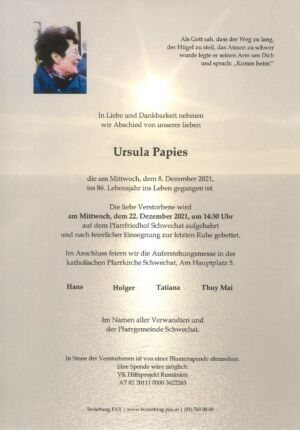 Traueranzeige von Ursula Papies