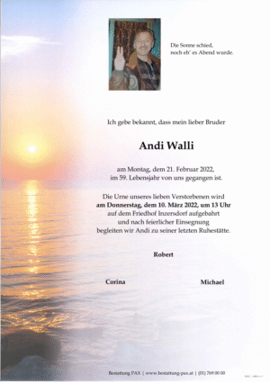 Traueranzeige von Andreas Walli