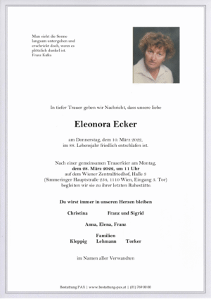 Traueranzeige von Eleonora Ecker