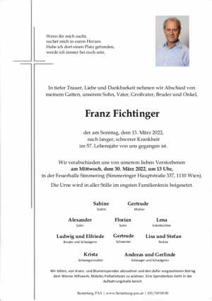 Traueranzeige von Franz Fichtinger
