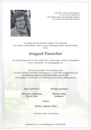 Traueranzeige von Irmgard Passecker