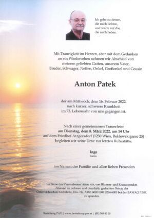 Traueranzeige von Anton Patek