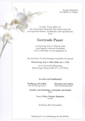 Traueranzeige von Gertrude Pauer