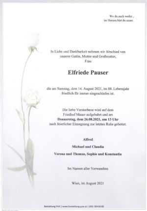Traueranzeige von Elfriede Pauser