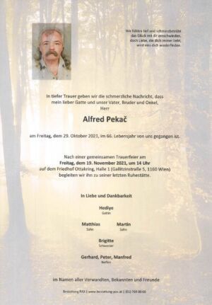 Traueranzeige von Alfred Pekač