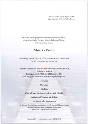 Traueranzeige von Monika Pemp