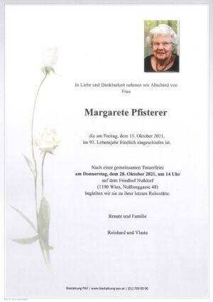 Traueranzeige von Margarete Pfisterer
