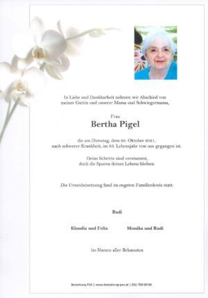 Traueranzeige von Bertha Pigel