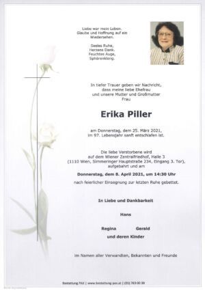 Traueranzeige von Erika Piller