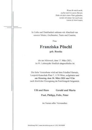 Traueranzeige von Franziska Pöschl