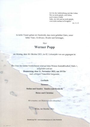 Traueranzeige von Werner Popp