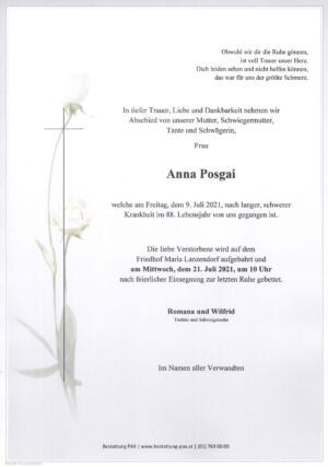 Traueranzeige von Anna Posgai