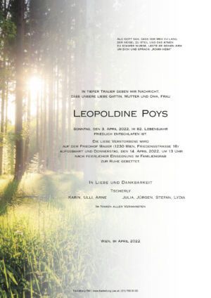 Traueranzeige von Leopoldine Poys