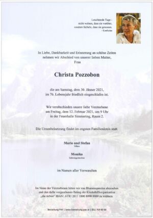 Traueranzeige von Christa Pozzobon