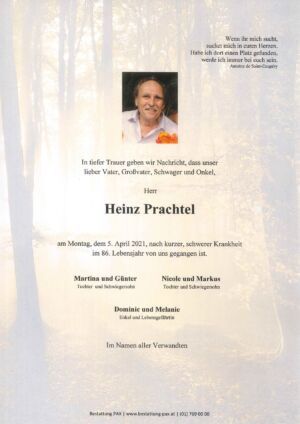 Traueranzeige von Heinz Prachtel