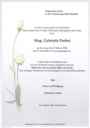 Traueranzeige von Mag. Gabriela Probst