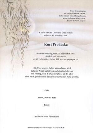 Traueranzeige von Kurt Prohaska