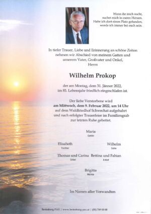 Traueranzeige von Wilhelm Prokop